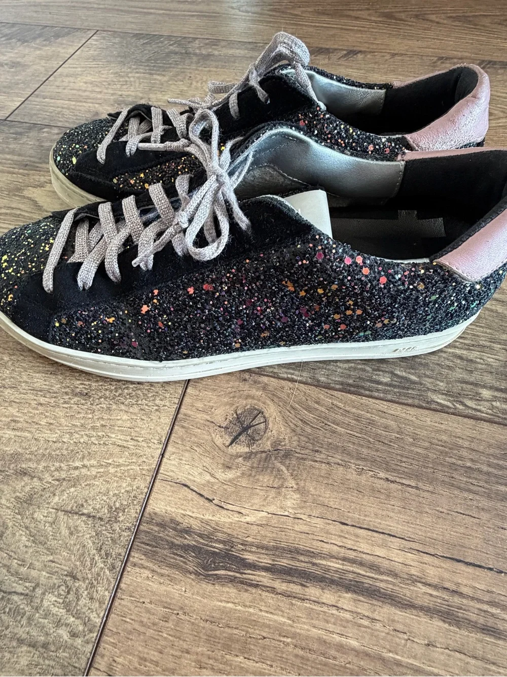 P448 John Black Multi Glitter Suede Low-Top Sneakers EU 39 US 8.5 Made in Italy